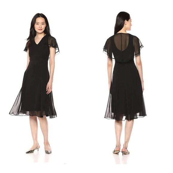 Nanette Lepore Cape Sleeve w Lace Chiffon Dress 6 - Picture 3 of 12